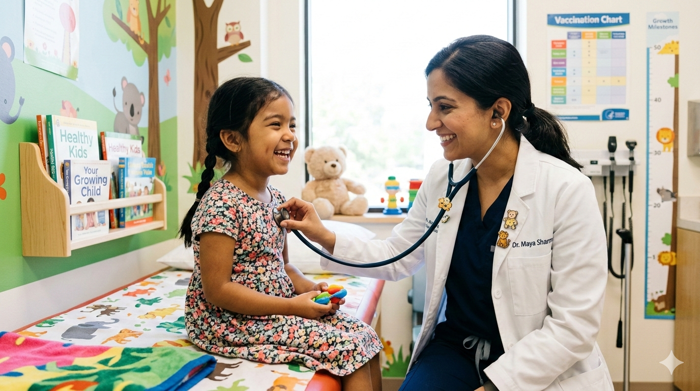 Pediatrician in JLT examining child during consultation